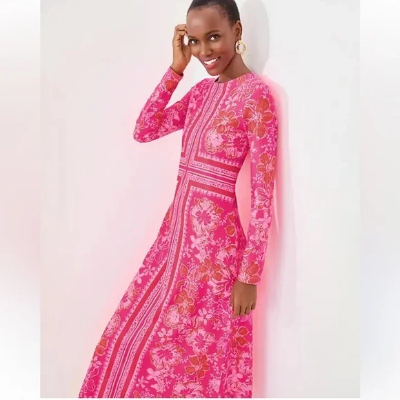 🆕Lilly Pulitzer- Zelena Dress UPF 50+, Big Party Eng Print, Pink, Size XL NWT - Picture 2 of 7